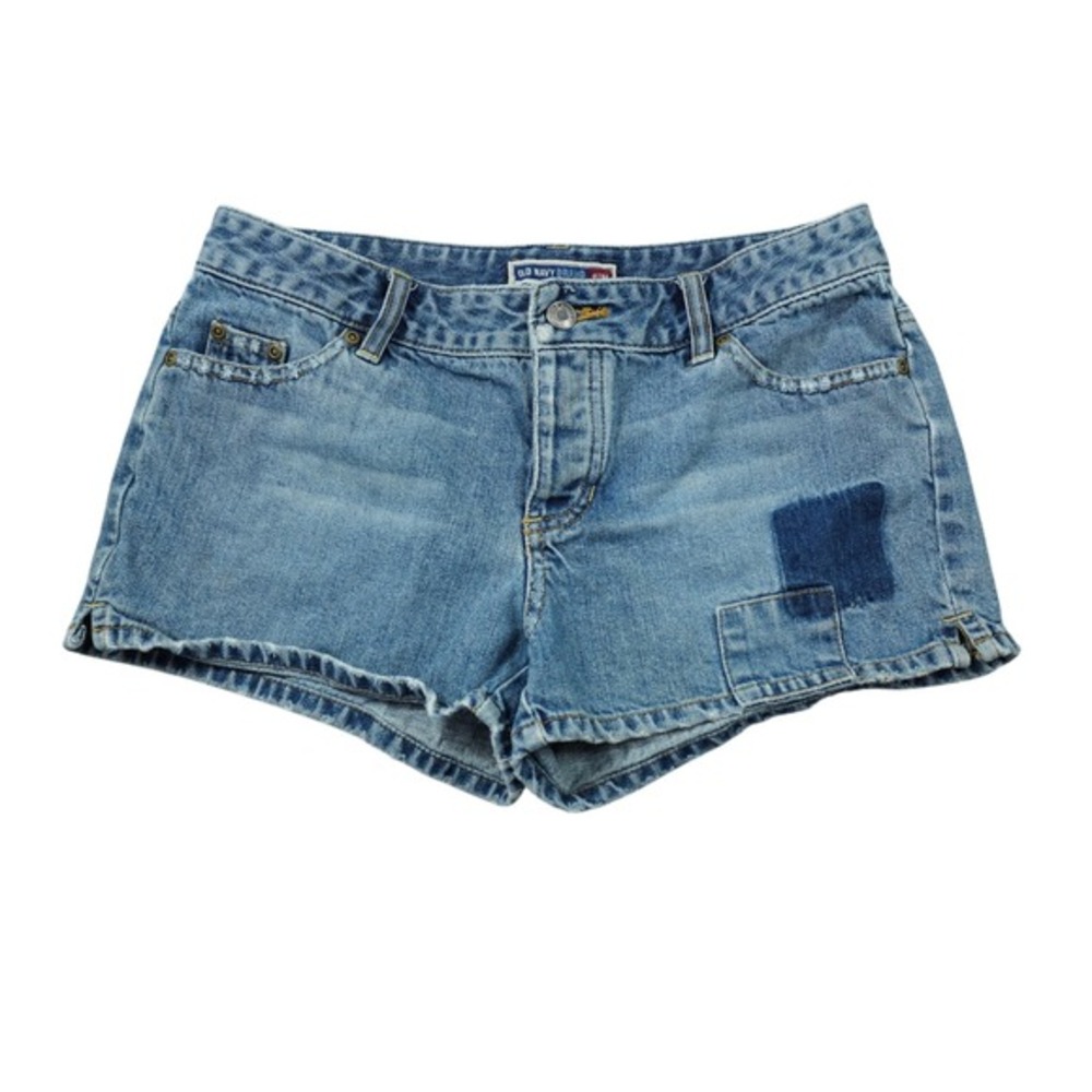 Old Navy Y2K 90s Ultra Low Waist Patchwork Denim Shorts Blue Cotton Button Fly
